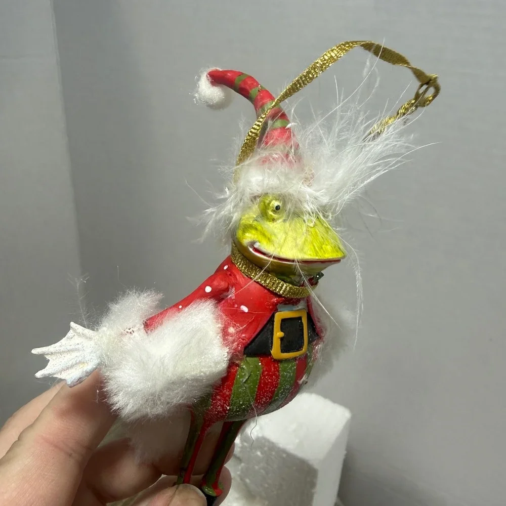 Dept 56 Fancy Frog Ornament Christmas  Whimsical  Striped krinkles BROKEN finger